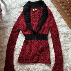 BKE red and black tunic cardigan w extra long sleeve szM